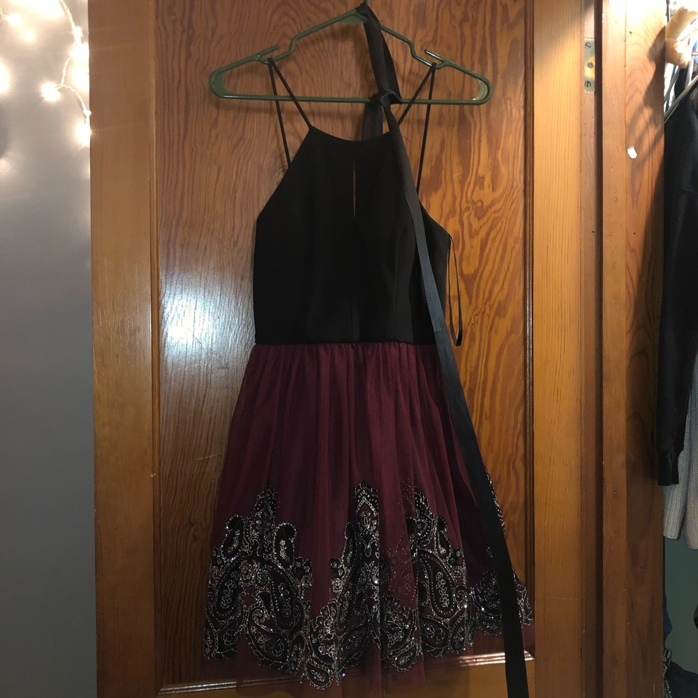 Gorgeous homecoming dress. Burgundy and black
